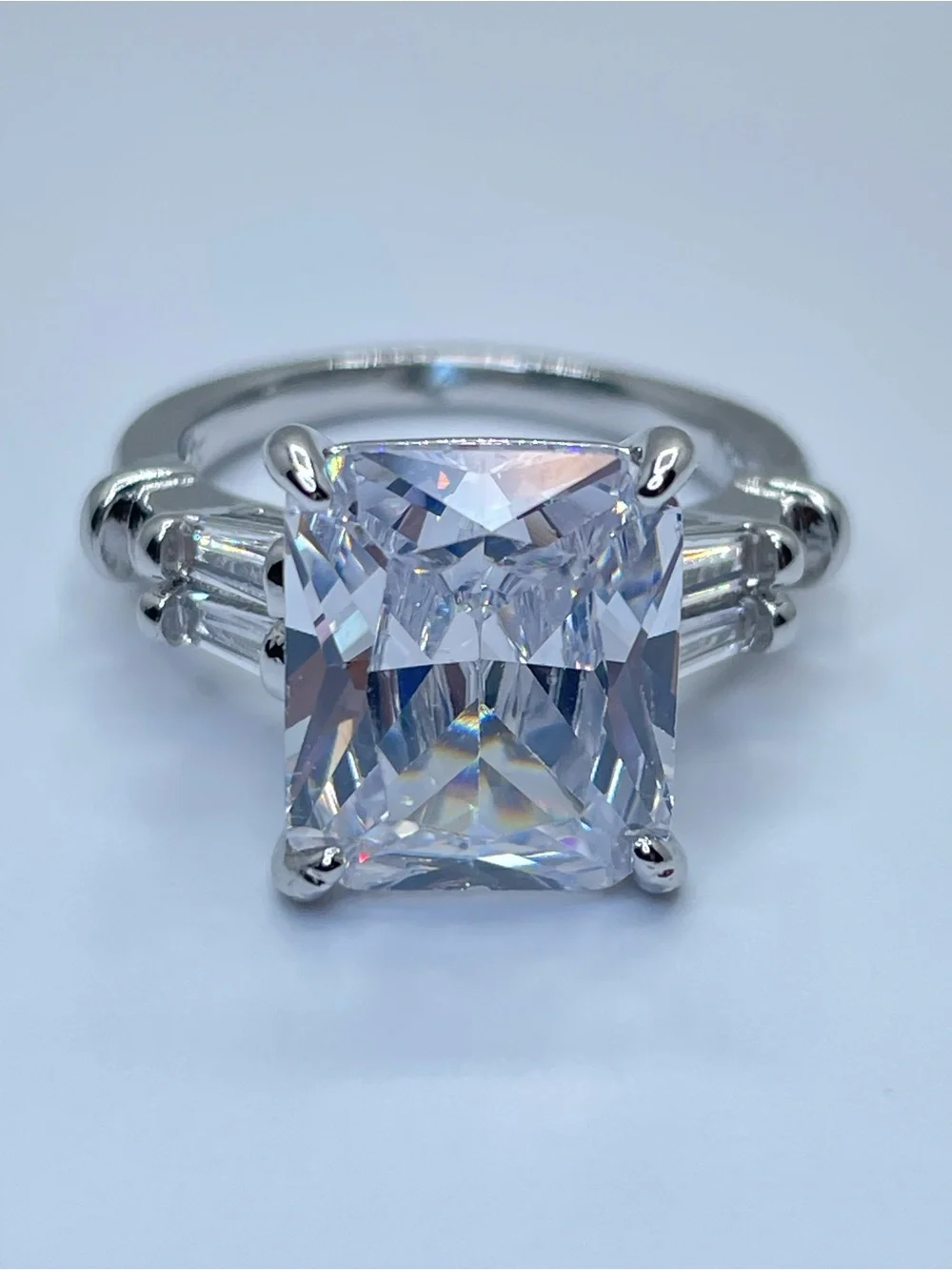 Swarovski Crystal Elements Diamond White Radiant Bridal Statement Ring Silver